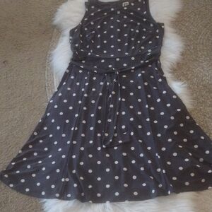 Anne Klein Charcoal / White Polka Dot Sleeveless/ Shift/ Dress